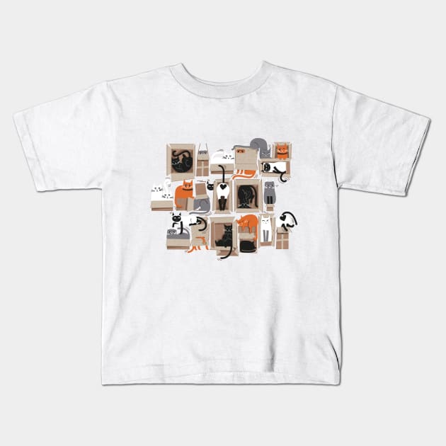 Purfect feline architecture // spot illustration // cute cats in cardboard boxes Kids T-Shirt by SelmaCardoso